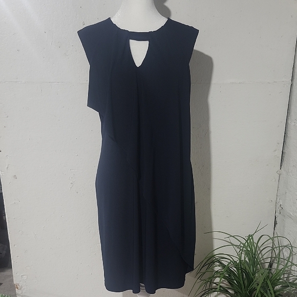 Le Chateau‎ Navy Blue Sleeveless Dress Size Medium. Beautiful Front Drape Design - Picture 1 of 13